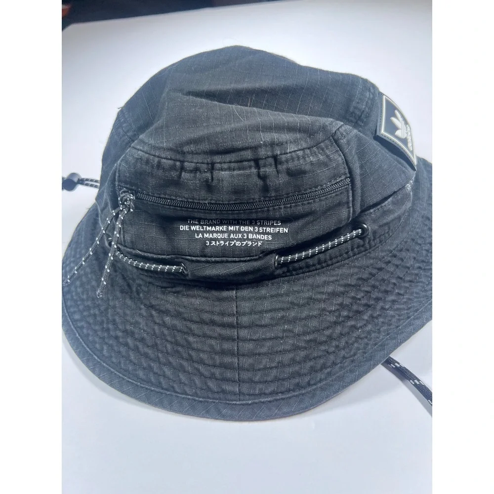 Adidas Bucket Hat Unisex OSFM Black Ripstop Boonie Stash Pocket Bungee Strap